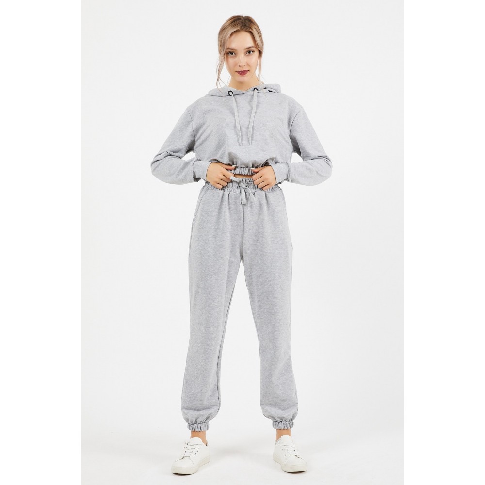 Women’s Gray Hooded Bottom Top Tracksuit Set