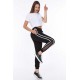 Women’s Black Side Mesh White Double Striped White Drawstring Ankle Ribbed Tracksuit Bottom