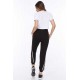 Women’s Black Side Mesh White Double Striped White Drawstring Ankle Ribbed Tracksuit Bottom