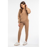 Women’s Beige Fleece Track Suit With Kangaroo Pocket