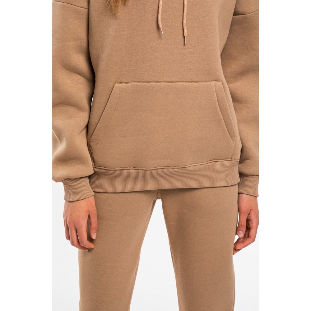 Women’s Beige Fleece Track Suit With Kangaroo Pocket