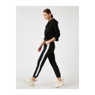 Women Black Tracksuit Bottom White Strips