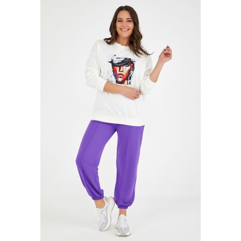 Woman Purple and White Plus Size Tracksuit With Pockets