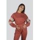 Pomegranate Flower Sleeve Striped Crop Top Jogger Bottom Sweat Suit