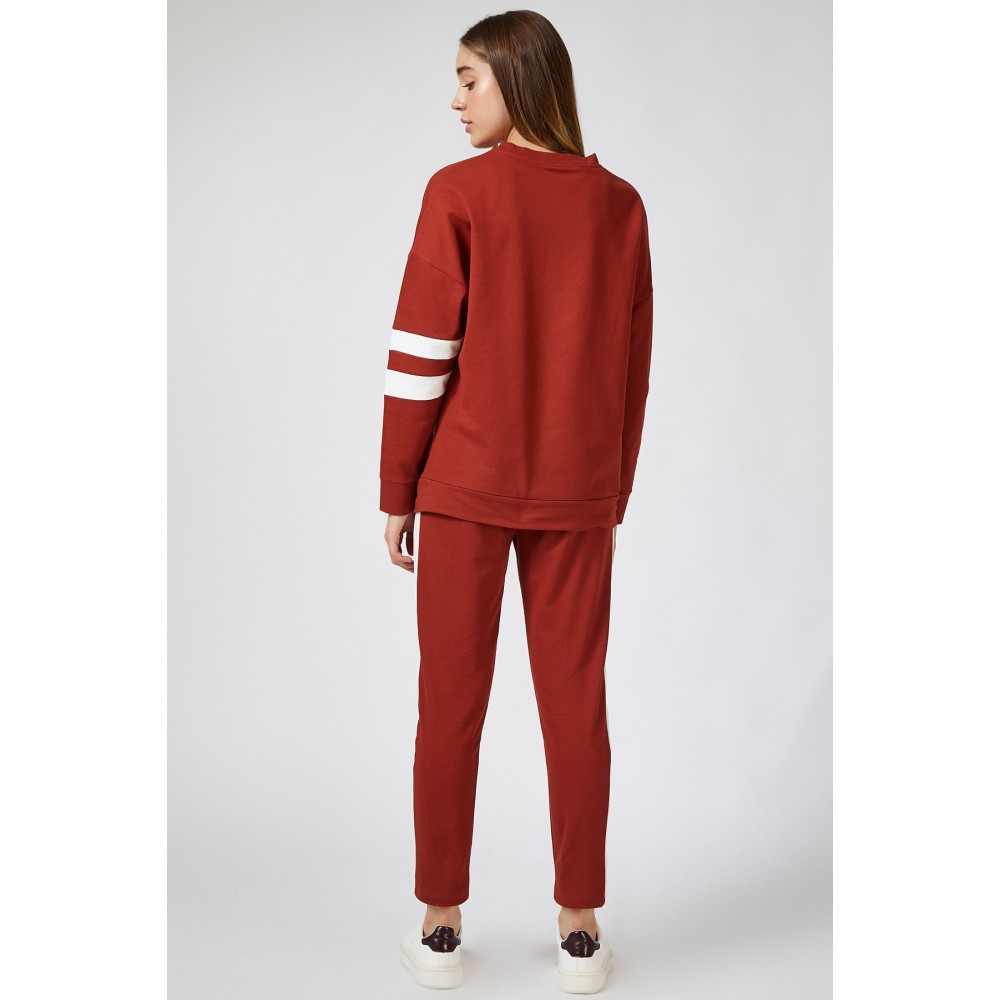 Women’s Marron Tracksuit White Stripe Detailed Set