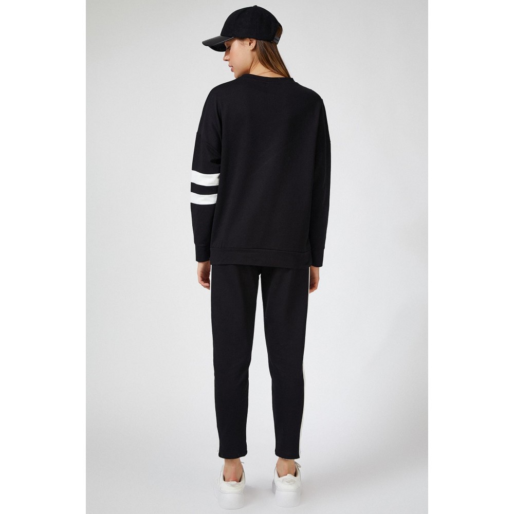 Women’s Black Tracksuit White Stripe Detailed Set