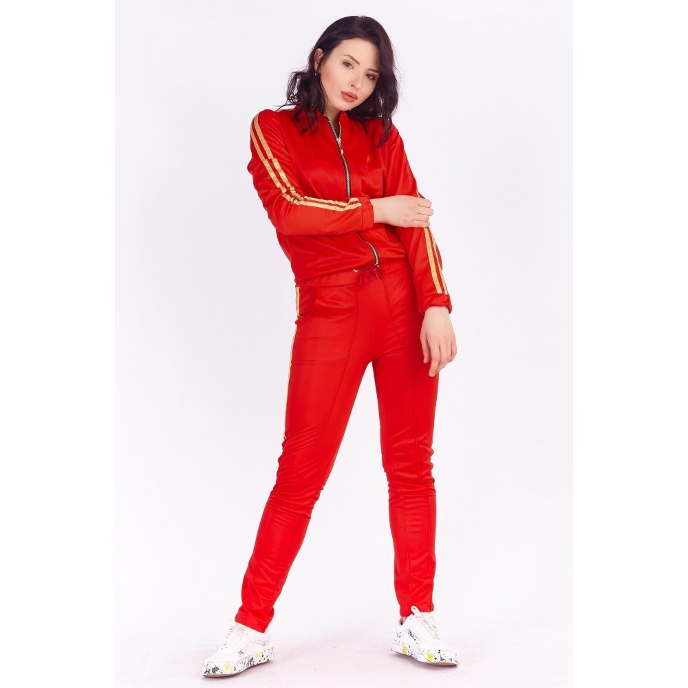 Fashion Women Red and Gold Striped Suits